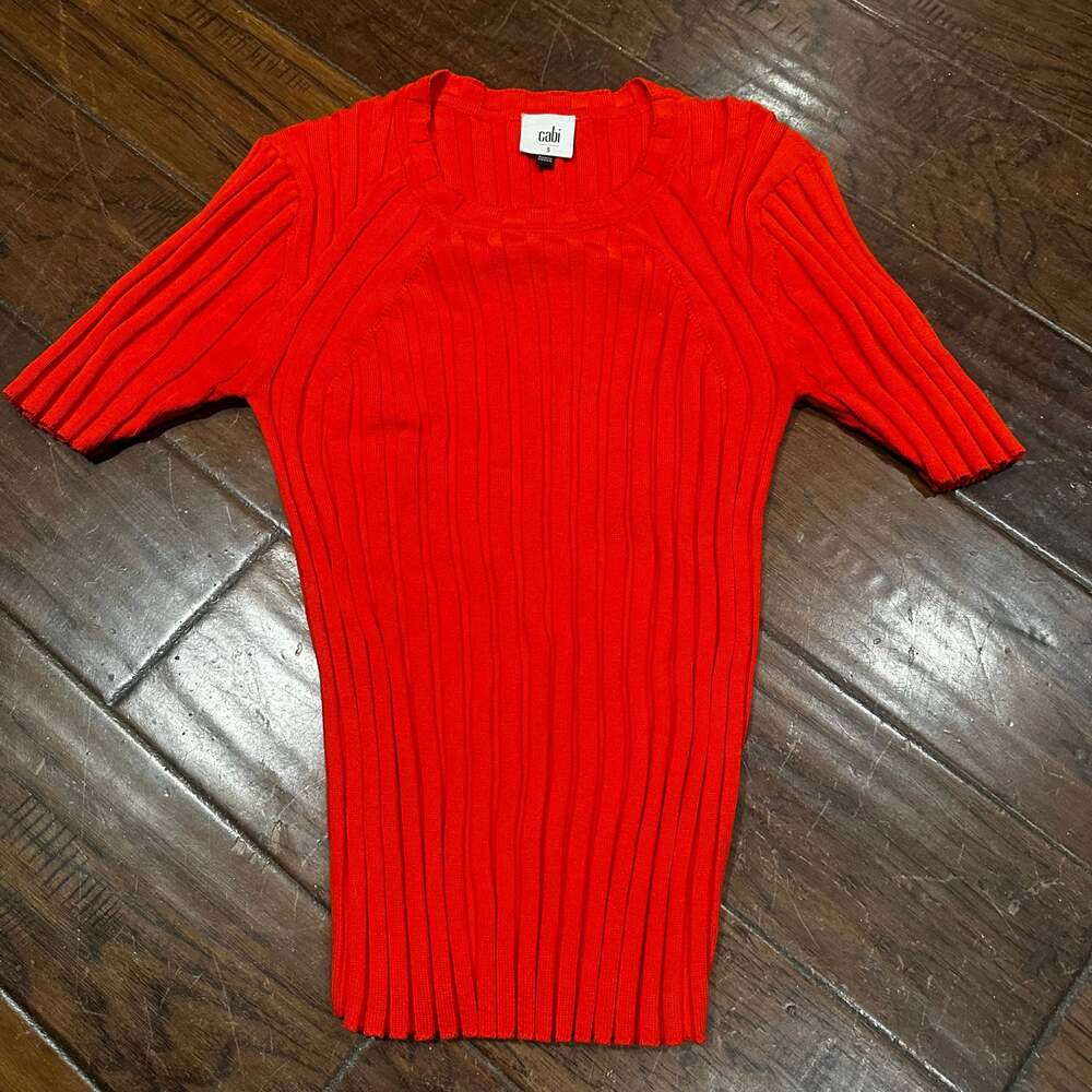 CAbi Tiger‎ Lily Perky Pullover Ribbed Knit Sweater Orange